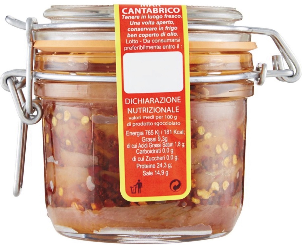 Balistreri - Marca Vaticano aggiughe del Cantabrico in olio di oliva con peperoncino 250g