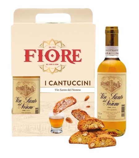 [404087] Fiore - Cantucci Almond bag 200g + Bottle of Sweet Wine Vin Santo 375cl.