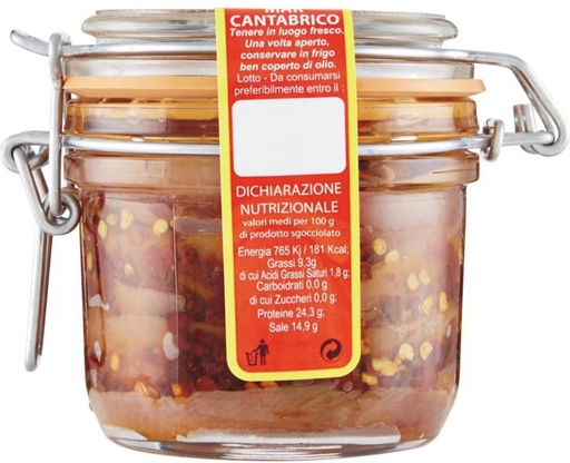 [883972] Balistreri - Marca Vaticano Cantabrico anchovy fillets in olive oil with chilli 250g 